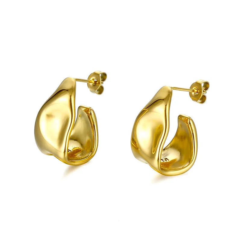 Stainless Steel 18K Gold Plated Jewelry Personalized Polished Thick Chunky Gold Earrings Stainless Steel Large Hoop Earrings