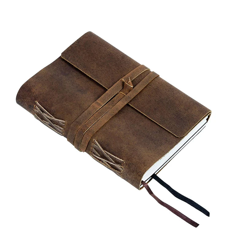 Handmade Vintage A5 Leather Journal Refillable Lined Paper with Pen Bound Notepad for Writing Notebook Diary with PU Cover