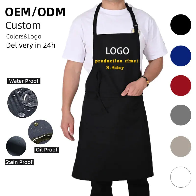 Kefei Cotton Polyester Adjustable Custom logo Man Women Kitchen Restaurant Water Resistant Bib Apron