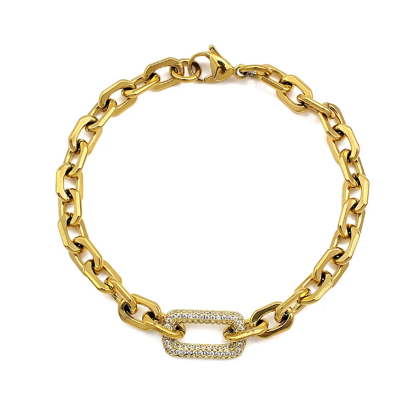 Delicate Small Square Stainless Steel Gold Color 6mm Link Zircon bracelet Crystal Stone Link bracelets for Women Female 2025