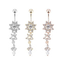 2025 Fashion Perfect Dangle Belly Button Gold Belly Piercing Crystal Flower Body Jewelry Navel Piercing Rings for Women