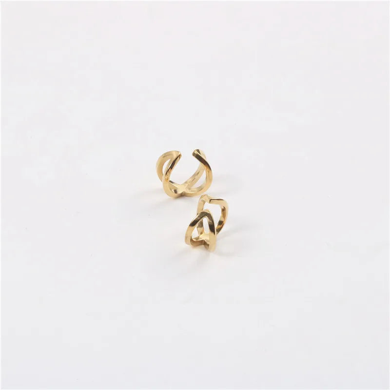 New Trendy Earring 18K Gold Plated Double-layer Cross Cuff Earrings for Women Stainless Steel Earrings Wholesale