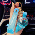 Cute Creative Crystal Ice Cream Keychain Luxury Fashion Women Bag Pendant Keyfob 3D Floating Moving Liquid Quicksand Keychain