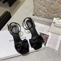 Bow Knot with Skirt Open Toe High Heels One Word Belt Sandals Women's Summer Stiletto Heels Soft Leather Shoes