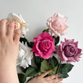 Decorative Real Feel Flowers Roses pink Tall Premium Single Real Touch Latex Coated High Quality Silk Flowers Artificial Roses