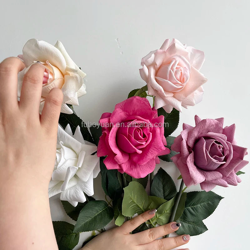 Decorative Real Feel Flowers Roses pink Tall Premium Single Real Touch Latex Coated High Quality Silk Flowers Artificial Roses