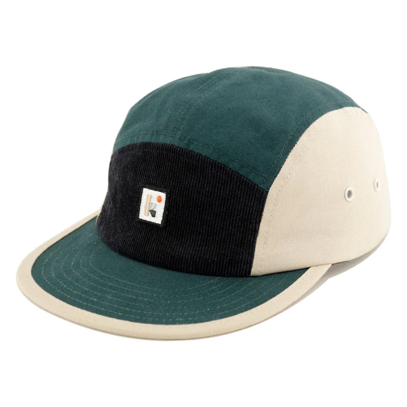 Custom logo Two Tone Cotton Winter Outdoor Embroidery Patch Soft Unstructured Flat Brim Hat 5 Panel Camp Cap
