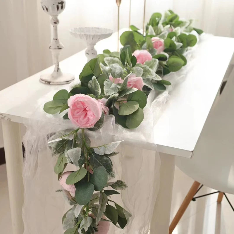 S02480 Factory Supply New Design Artificial Flower Suppliers Rose Vine Table Garland Flowers Austin Rose Flower Garland for Sell