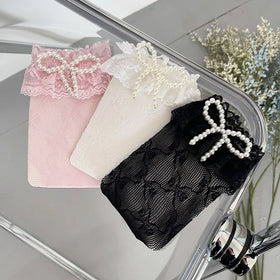 Wholesale Knitted Cute Crew Length Pearls Bows Lace Stockings Luxury Anti-Slip Quick Dry Breathable Tube Socks Women Autumn