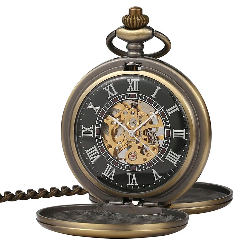 BOSHIYA Modern Luxury Custom Color Glossy Double Hunter Mechanical Pocket Watch with Crown Dial and Skeletal Display