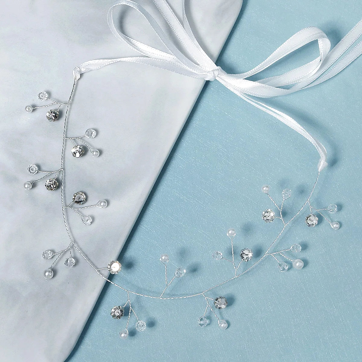 Handmade Ribbon Clear Crystal Wedding Headpieces Hair Vine Bridal Headband Hair Accessories Women Hair Jewelry