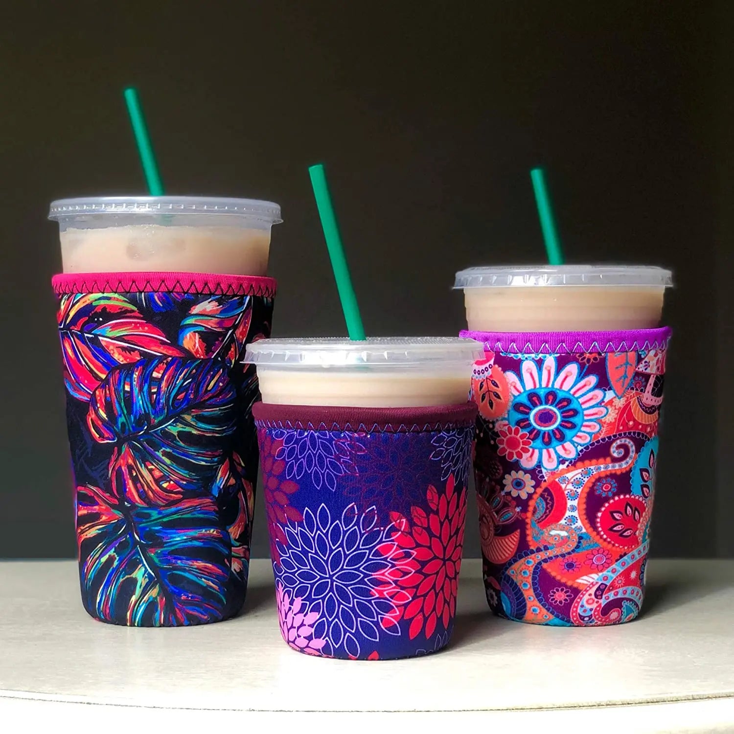 Reusable Neoprene Insulator Coffee Sleeves for Dunkin Donuts & McD for Iced Coffee & Cold Beverages Thermal & Can Holder