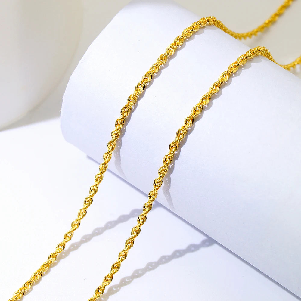 Trendy Ladies 18K Solid Gold Rope Chain Necklace for Wedding and Gift Occasions