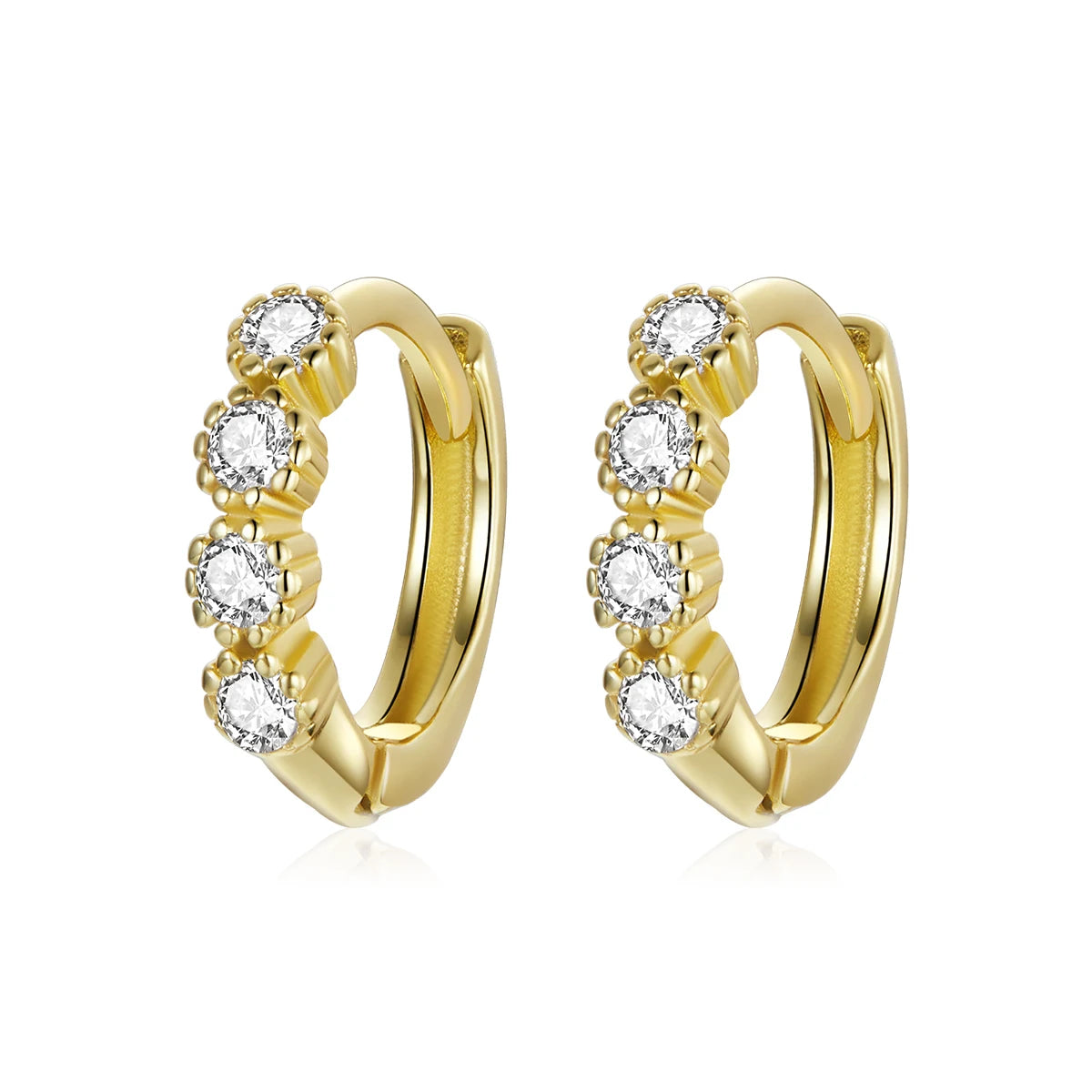 925 Sterling Silver 18K Stylish Ear Buckle Earrings Gold Color Shining Zircon Earrings for Women Hoop Earrings Gift SCE1126