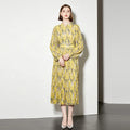 Spring New Leisure Women's Printed Pleated Dress Lantern Sleeves Plus Size Long Dress