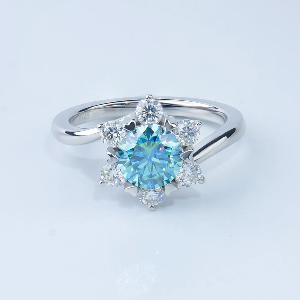 Customized Jewelry 925 Sterling Silver Fine Jewelry Snowflake Style Ocean Blue Round Brilliant Cut Moissanite Diamond