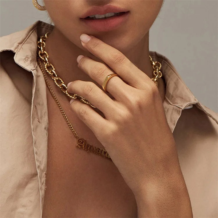 Newest Wholesale Simple 14K Gold Plated Horizontal Stripe Ladies Stainless Steel Jewelry Ring