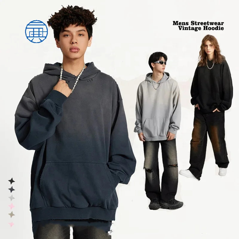 Wholesale Baggy Street Style Vintage Wash Acid Baggy Hoodies Custom Logo Heavyweight Distressed Oversized Hoodies