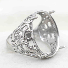 Sterling Silver 17*21mm Semi Mount Men's Ring Frame Empty Blank Claw Setting S925 Base Holder Without Center Stone for DIY Inlay