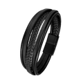 Men's New Multilayer Leather Braided Bracelet with Black Stainless Steel Plated Magnetic Clasp Fashion Charm Bracelets