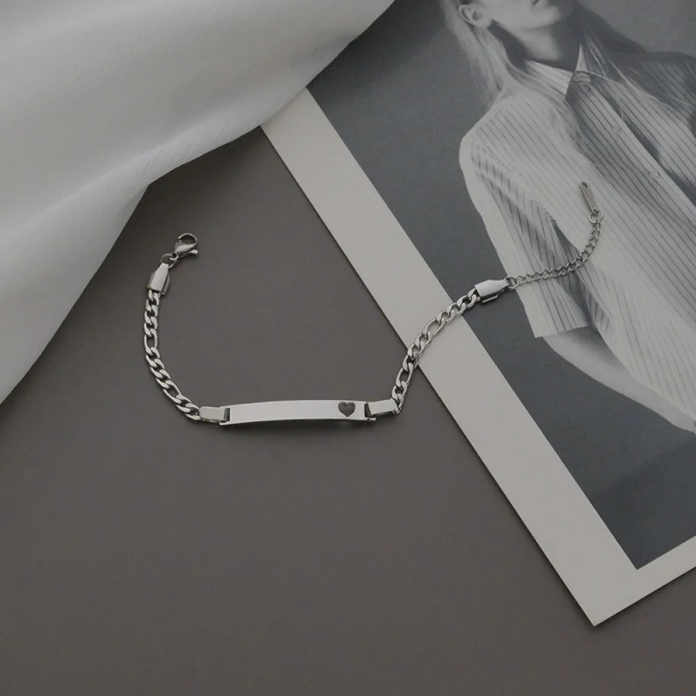 Stainless Steel Jewelry Gold Chain Heart Bracelet Personalized Engraved Name Bar Bracelet Bangles