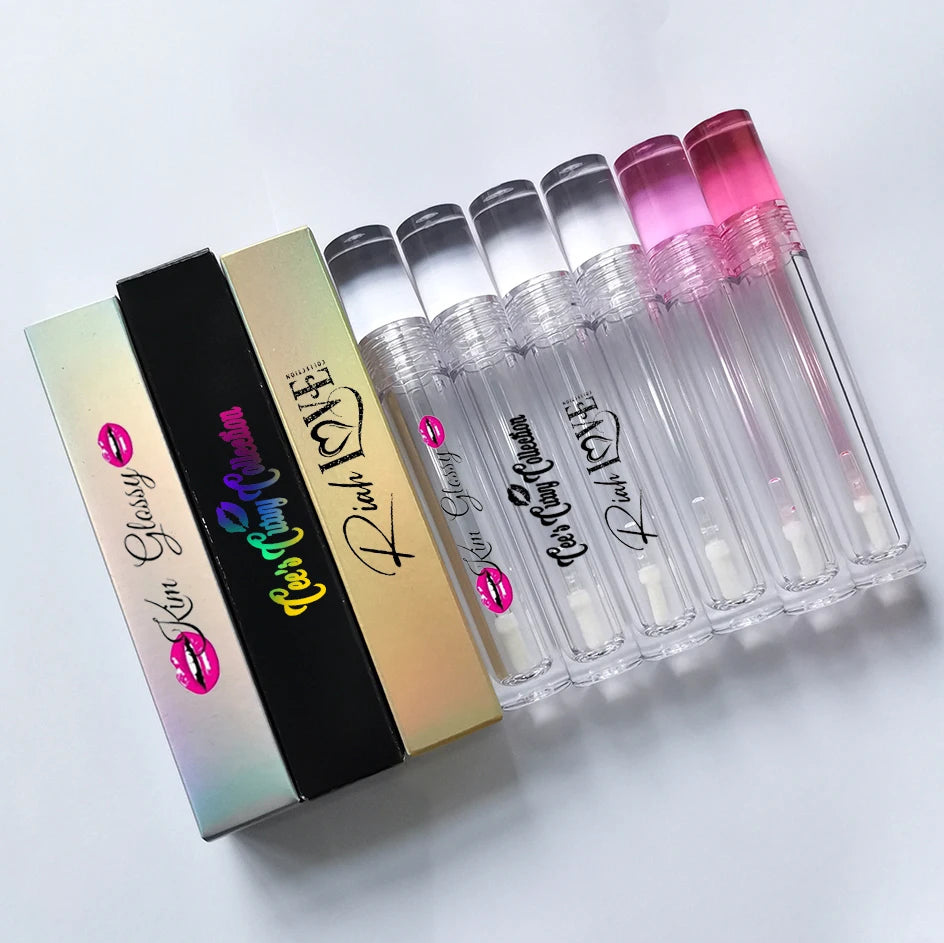 Custom LOGO Petg Transparent Lip Gloss Container Private Lipgloss Transparent ROUND Tube with Packaging Boxes