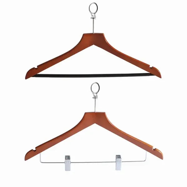 Customized Anti Theft Hotel Hangers Wooden Clothes Hanger with Clips