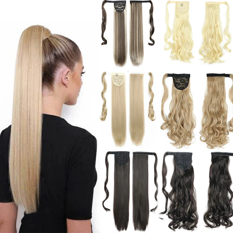 Wholesale 22'' Long Straight Wrap Around Clip in Ponytail Hair Extension Heat Resistant Synthetic Ponytail