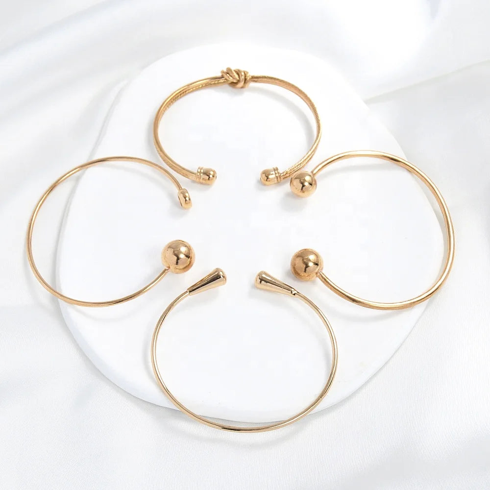 New Simple Guangdong Plating Fashion Women Metal Bangle  Rhinestone Open Cuff Leaf Star Alloy Nail Bamboo Bracelet Bangle