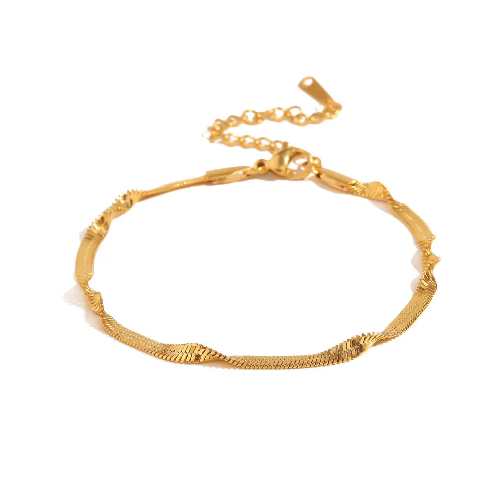 Minimalism 18k Gold Plated Stainless Steel Necklace Bracelet Jewelry Set 3mm Twist Snake Chain Bracelet Necklace for Women