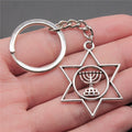 WYSIWYG 39x32mm Metal Alloy Antique Silver Plated Judaism Menorah Star of David Key Chain Souvenirs Gift P1-ABD-C11936