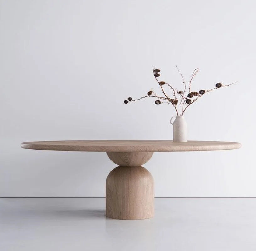 Minimalist Solid Wood Dining Round Dining Table with Pedestal Leg Wood Round Dining Table Set 8 Seater