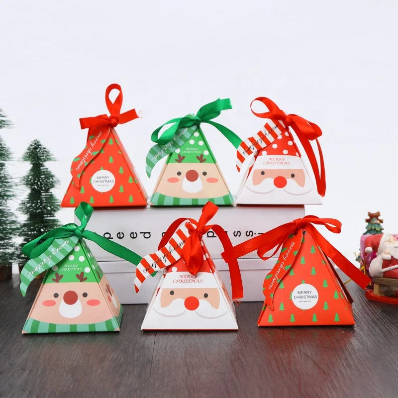 XJH Small Christmas Party Gift Box Pyramid-Shaped Dessert Boxes for Chocolate Candy for Cookies Embossed Recycled Materials