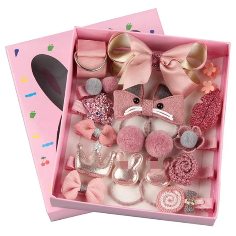 18pcs New Gift Toddler Children's Headwear Cartoon Hairpins Box Flower Hair Band Pin Korean Bow Hair Accessories Clips for Girls