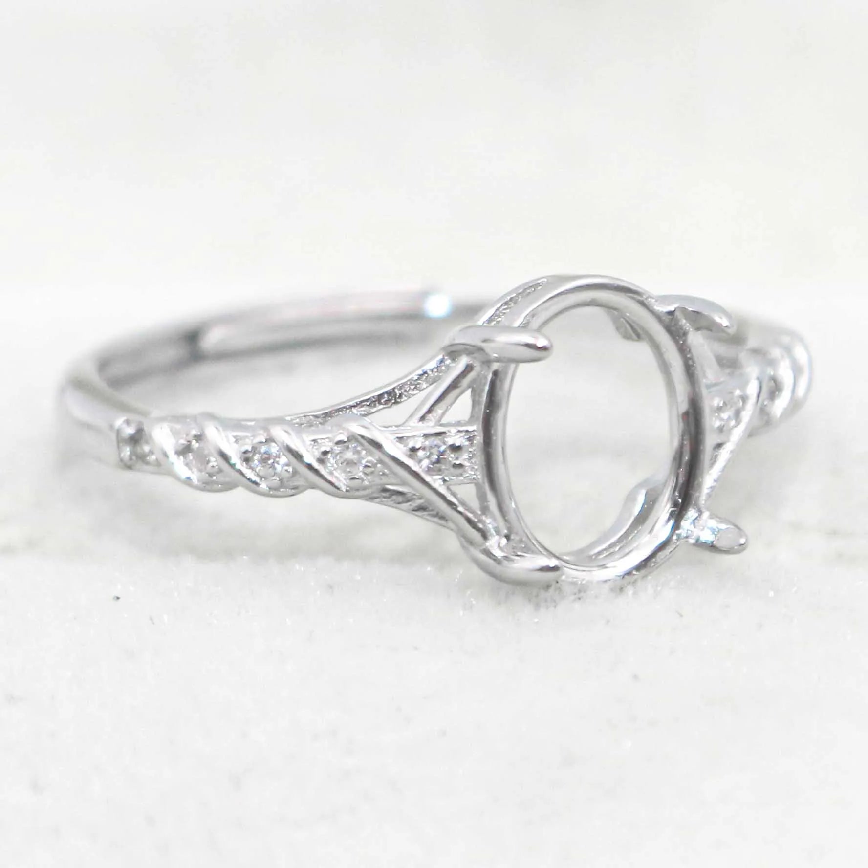 Sterling Silver 7*9mm Semi Mount Ring Frame Empty Blank Support Claw Setting S925 Base Holder Without Center Stone for DIY Inlay