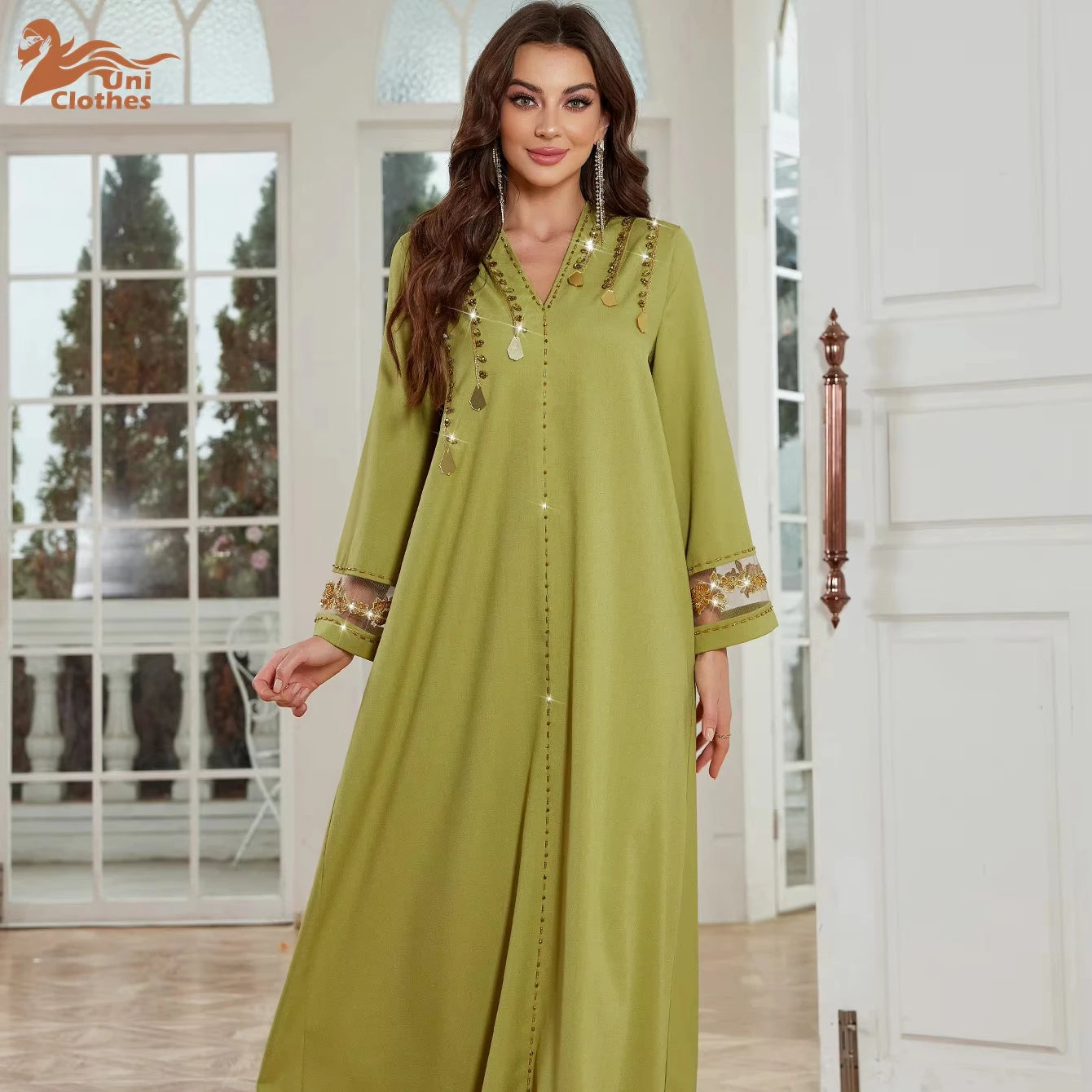 BA4153 Dubai Jalabiya Marocain Maxi Dress Muslim Long Dress Ramadan Abaya Islam Woman Muslim Dress Abaya