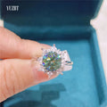 Silver 925 Original 2 Carat Brilliant Cut Diamond Test Past Blue Green Moissanite Snowflake Ring for Women Wedding Fine Jewelry