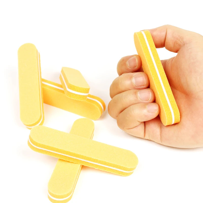 Portable 100/180 Mini Nail File Washable Nail Buffer Strip Mini Yellow Sponge Nail Files