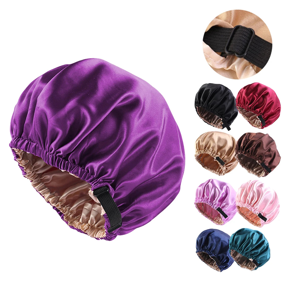 Wholesale Adjustable Wide Band Night Hat Sleeping Cap Silky Hair Wrap Double Lined Silky Sleeping Bonnet Caps