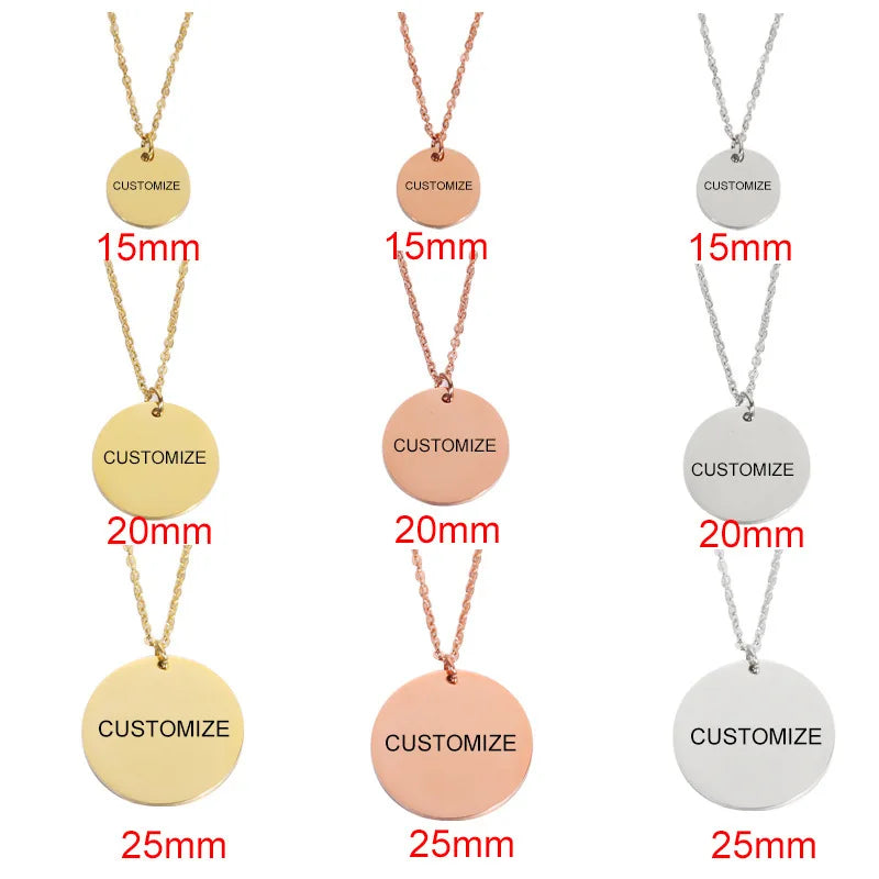 Mirror Stainless Steel Geometric Round Necklace Diy Round Can Be Private Custom Logo Necklace