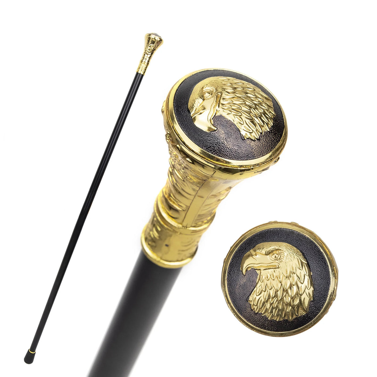 Gold Luxury Eagle Hawk Head Relief Walking Stick with Hidden Plate Self Defense Fashion Cane Plate Cosplay Crosier Stick 93cm
