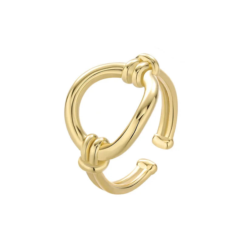 Geometric Oval Rope-like Texture Wedding Rings Chunky Thick Twisted 18k Gold Plated Double Knotted 925 Silver Open Trendy Women