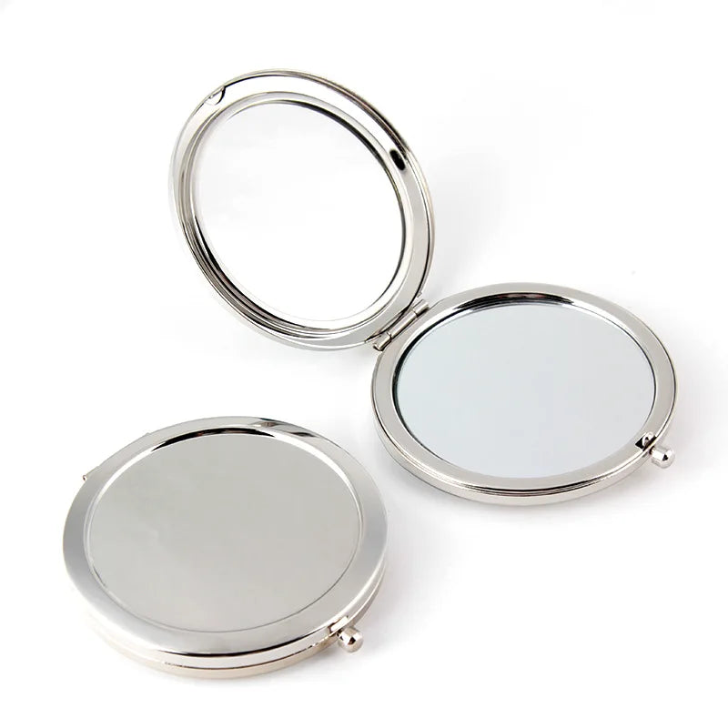 Custom Portable Double Sides Metal Folding Mirror DIY Round Make-up Mirror Rectangular Heart Cosmetic Pocket Mirror with Epoxy