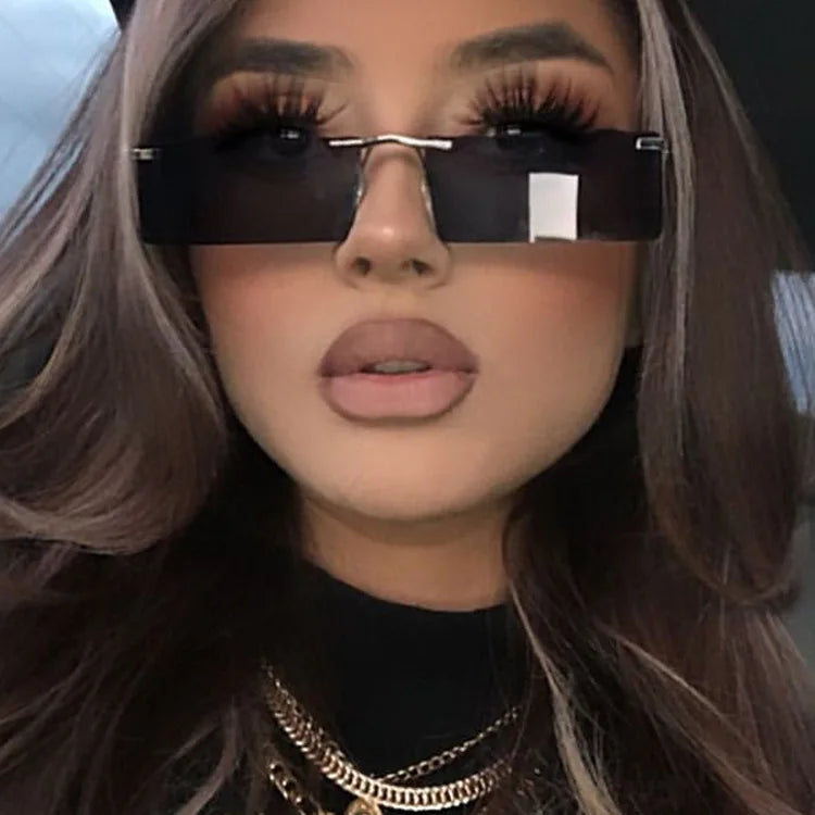 Newest Shades  Rimless Rectangle Women Mens Sunglasses Gafas De Sol Rectangulares 2021 Pink Black Rectangle Rimless Sunglasses