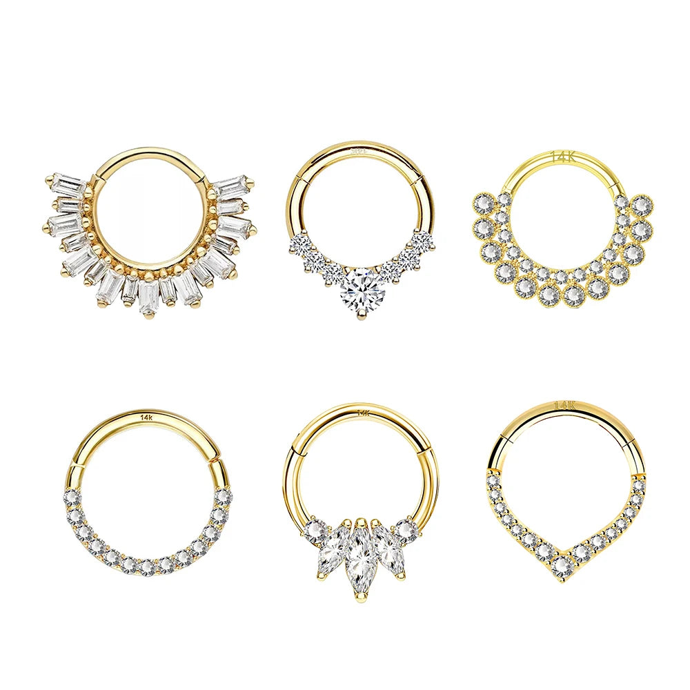 Wholesale Solid Gold 14 k Hoop Zircon Stone Daith Earring Septum Hoop Jewelry Piercing Jewelry
