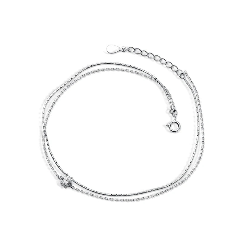 Dainty CZ Anklet Tarnish Resistant Double Layer Anklet With Cubic Zirconia Stone Rose Gold Anklet for Women