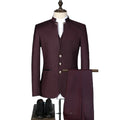 Men's Suit British Style Three-Piece  Stand-Up Burgundy Collar Tunic Male Formal for Groom Dress Suit