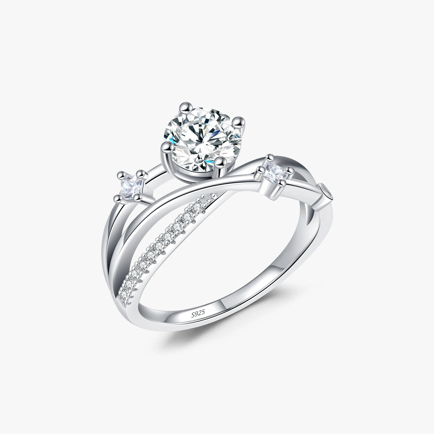 925 Sterling Silver Sparkling VVS1 Clarity Moissanite Multi-layer Lines Rings for Women Wedding Engagement Statement Jewelry