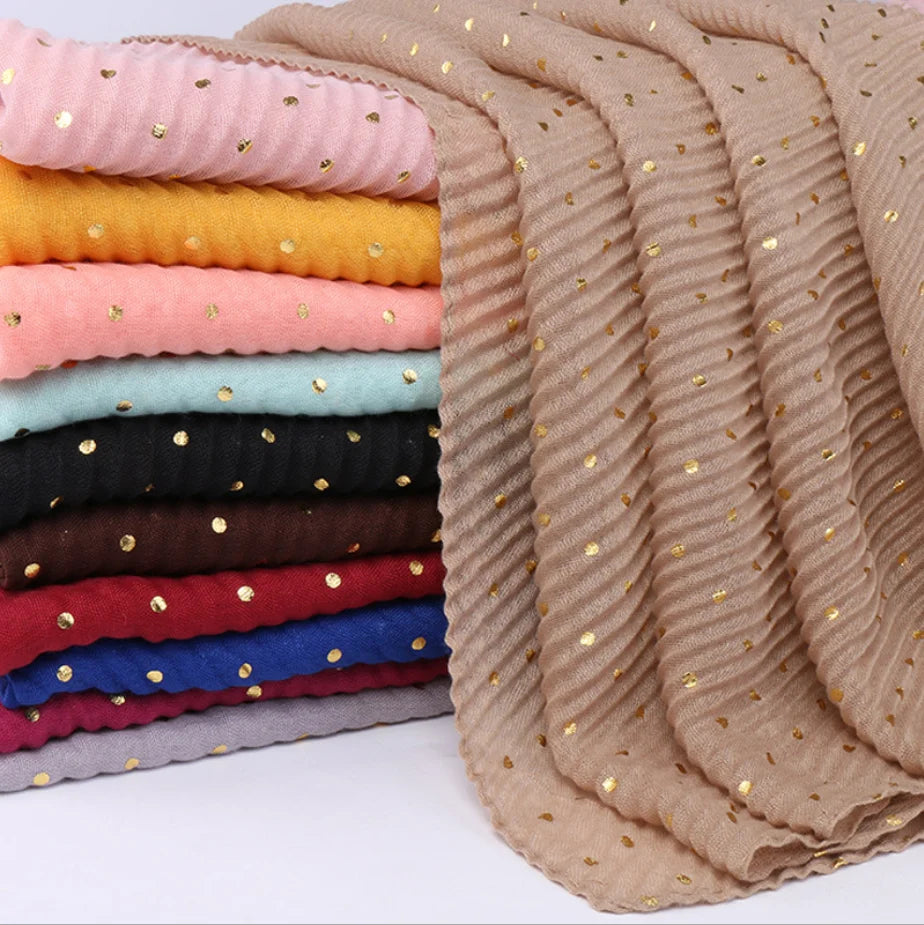 New Sale Solid Color Plaid Small Fur Ball Crinkle New Arrival Muslim Women  Polyester Scarfs Hijabs
