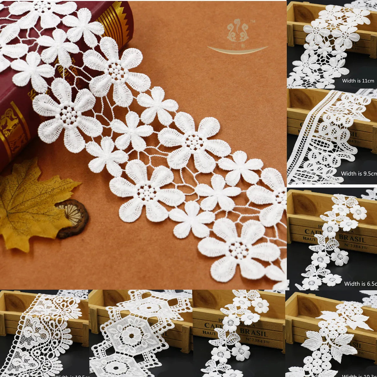 1 Yard Embroidery Floral White Cotton Flower Lace Trim Ribbon Wedding Fabric Sewing DIY Craft
